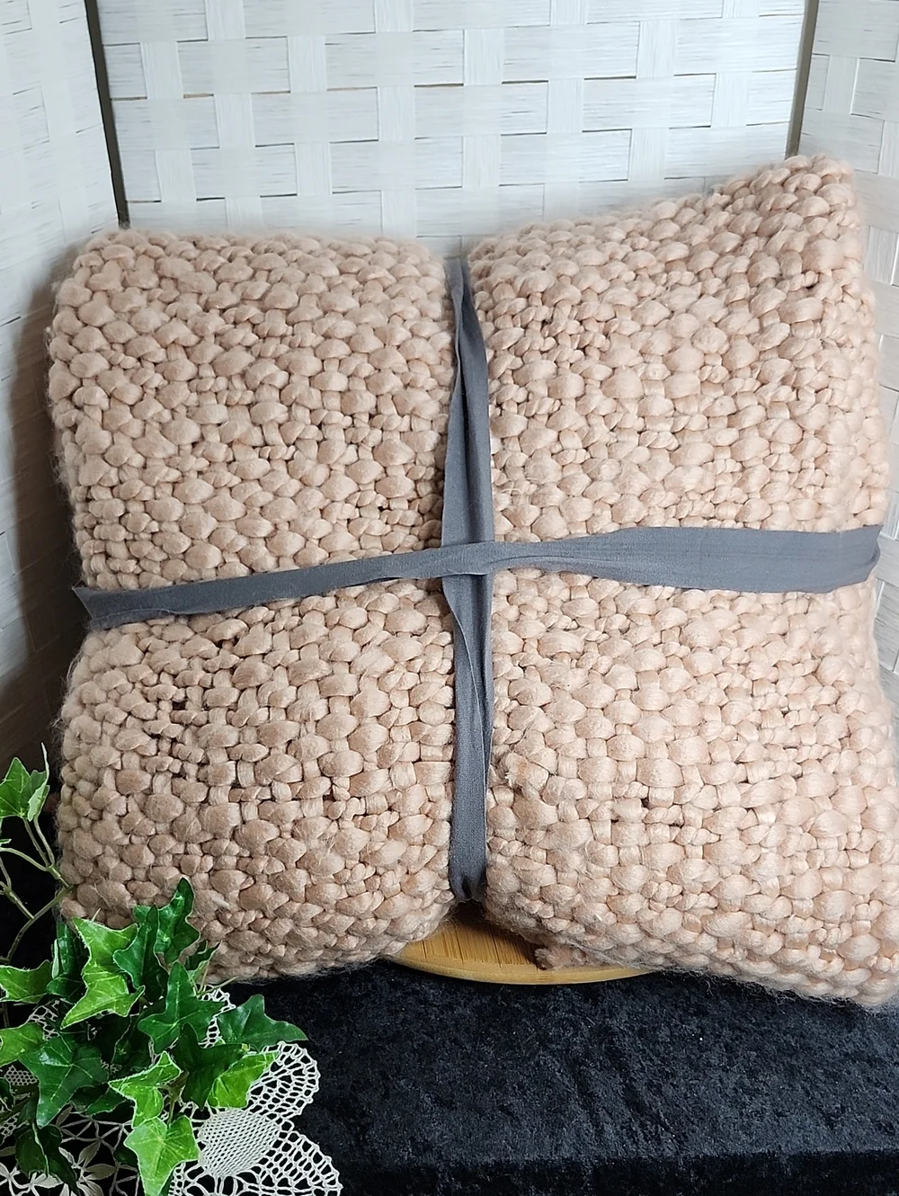 👉*NWT* ARTISAN CRAFTED WEST ELM SOLID BASKETWEAVE KNIT THROW ~BLUSH ~50